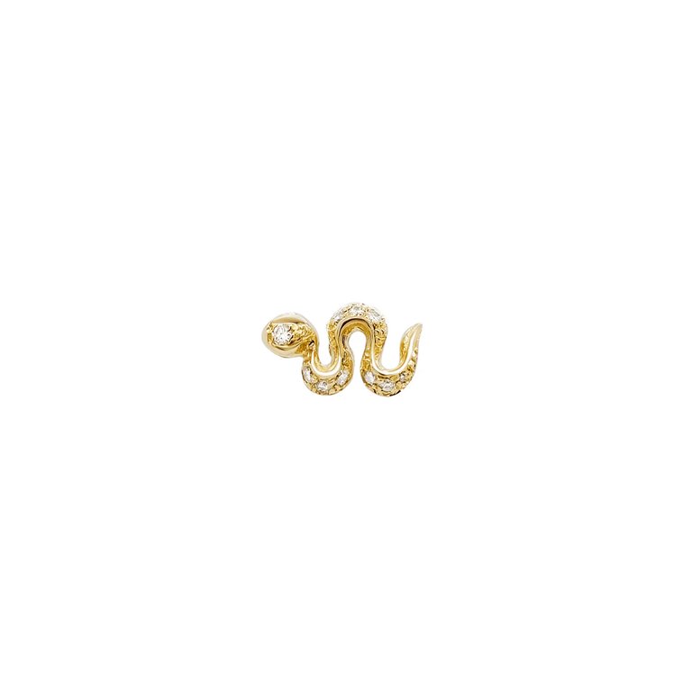 Mini Snake Threaded Flat Back Earring | .40GMS .02CT | Single - Yellow Gold Diamond