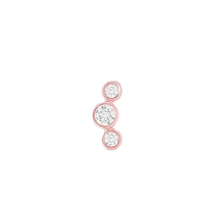 Open Curve 3 Diamond Threaded Flat Back Earring | .3GMS .07CT | Single - Rose Gold Diamond