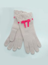 Cashmere Gloves With Bow - Baby Pink