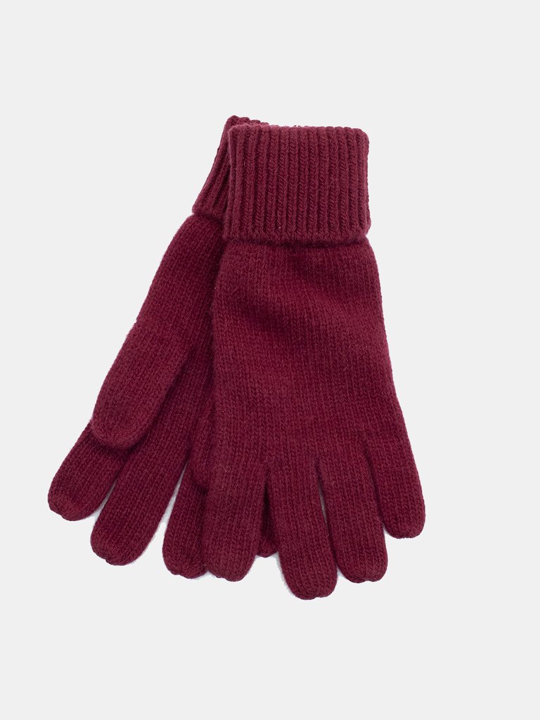Cashmere Gloves With Folded Cuff - Bordeaux