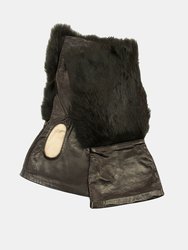 Leather Fingerless Gloves With Fur - Choco Brown