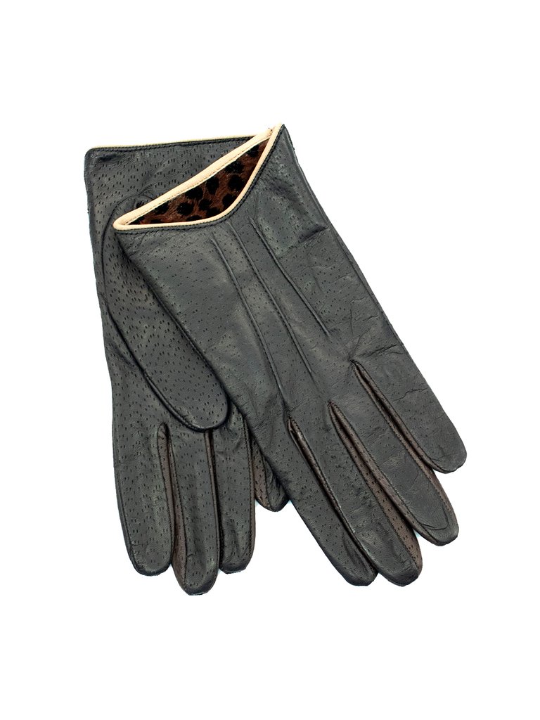 Leather Gloves Color Block - Choco Brown
