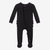 Black Ribbed Footie Ruffled Zippered One Piece - Black