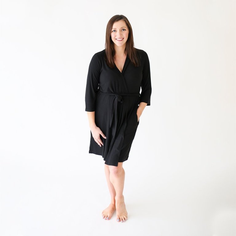 Black Ribbed Robe - Black