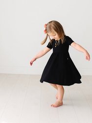 Black Ribbed Short Sleeve Henley Twirl Dress