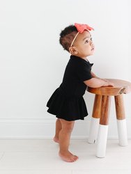 Black Ribbed Short Sleeve Henley Twirl Skirt Bodysuit