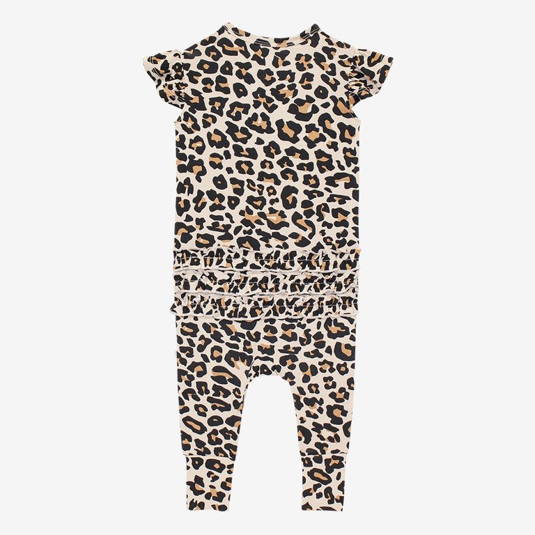 Lana Leopard Tan Ruffled Cap Sleeve Romper