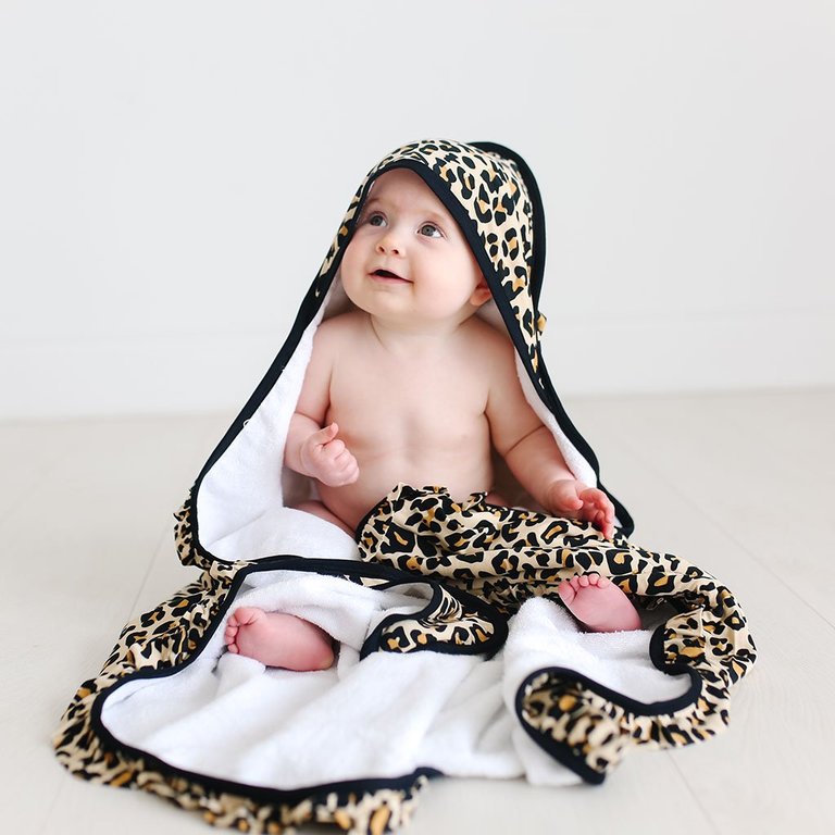Lana Leopard Tan Ruffled Hooded Towel - Tan