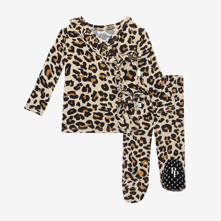 Lana Leopard Tan Ruffled Tie-Front Kimono Set