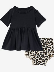 Lana Leopard Tan Short Sleeve Peplum Ruffled Bummie Set - Tan