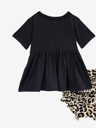 Lana Leopard Tan Short Sleeve Peplum Ruffled Bummie Set