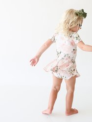 Vintage Pink Rose Short Sleeve Twirl Skirt Bodysuit