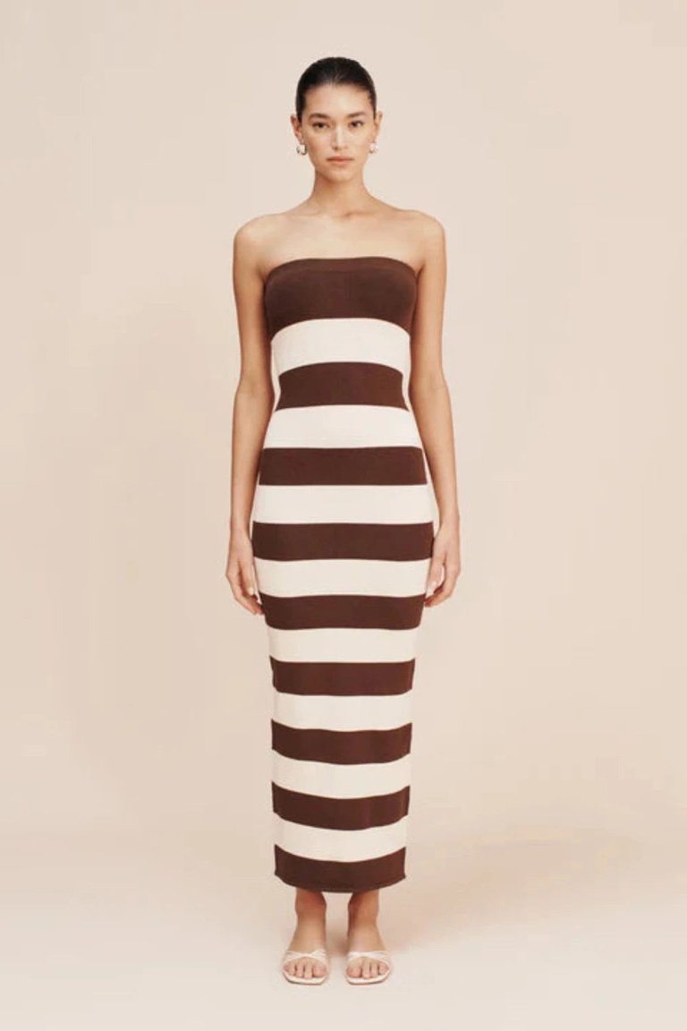 Theo Strapless Dress Chocolate Stripe - Chocolate Stripe