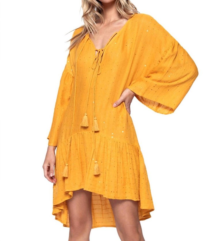 Angelica Sequined Tunic Dress In Yellow - Yellow