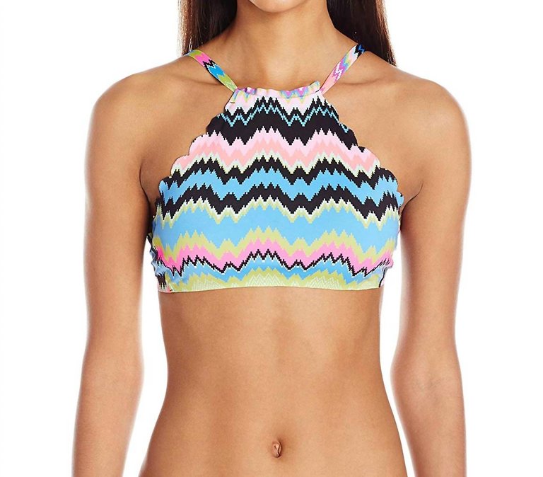 Women Clara Reversible To Black Seamless High Neck Bikini Top Swimsuit In Multi - Multi