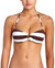 Women Godiva Striped Halter Spaghetti Strap Bandeau Swimsuit Bikini Top In Brown White - Brown White