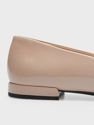 Women's Cipria Beige Nude Patent Leather Calfskin Logo Ballerina Flats Shoes - Beige