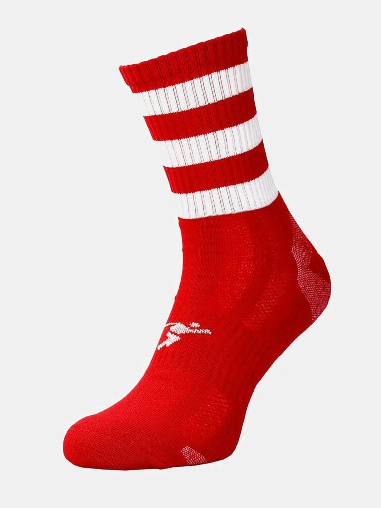 Childrens/Kids Pro Hooped Football Mid Socks - Red/White - Red/White