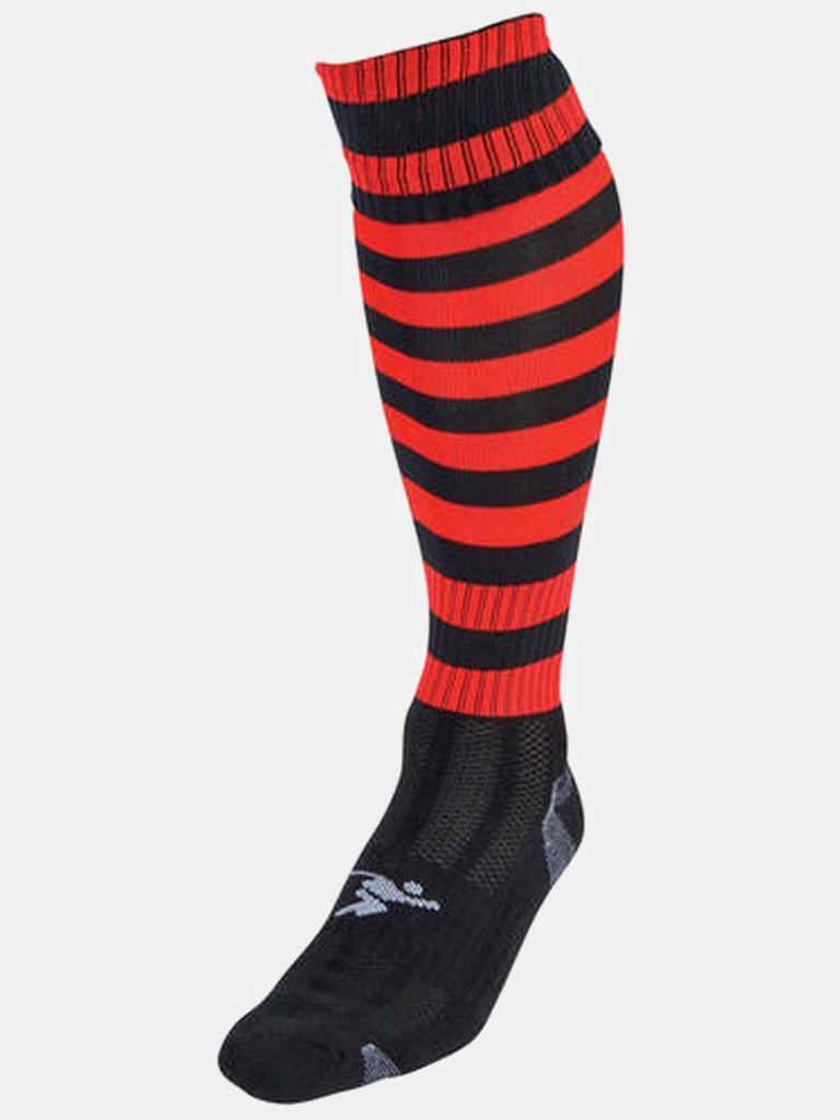 Childrens/Kids Pro Hooped Football Socks (Black/Red) - Black/Red