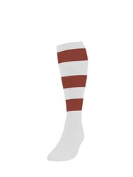 Precision Childrens/Kids Hooped Football Socks (White/Maroon) - White/Maroon