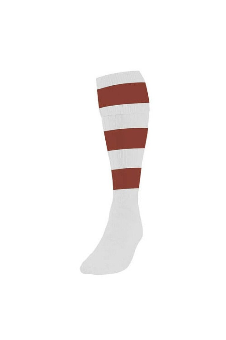 Precision Childrens/Kids Hooped Football Socks (White/Maroon) - White/Maroon