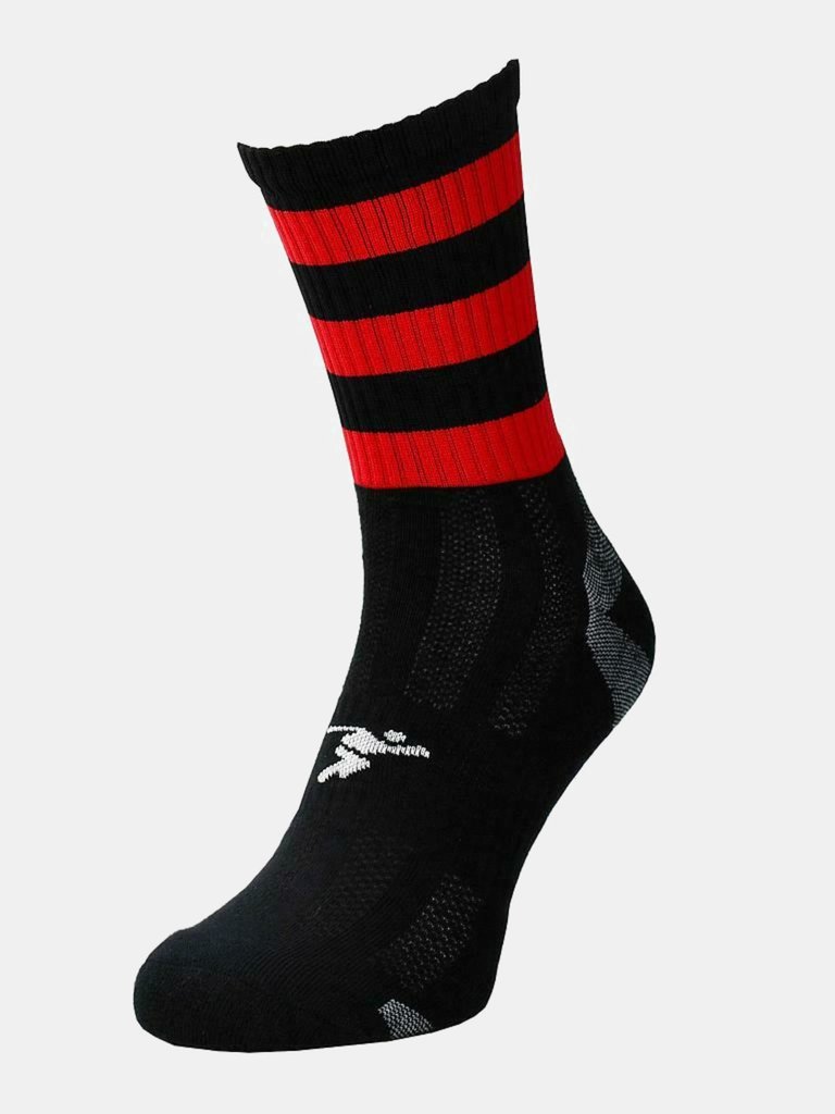 Precision Childrens/Kids Pro Hooped Football Ribbed Socks (Black/Red) - Black/Red