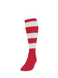 Precision Unisex Adult Hooped Football Socks (Red/White) - Red/White