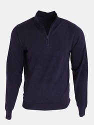 Mens 1/4 Zip Neck Knitted Sweater (Navy) - Navy