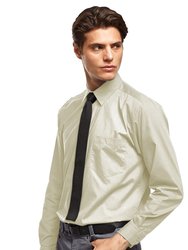Mens Long Sleeve Formal Plain Work Poplin Shirt - Natural - Natural