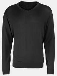 Mens V-Neck Knitted Sweater (Black) - Black