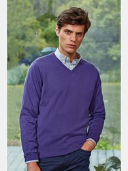 Mens V-Neck Knitted Sweater (Purple)