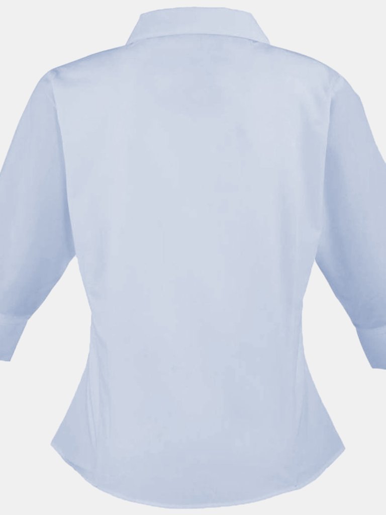 Premier 3/4 Sleeve Poplin Blouse / Plain Work Shirt (Light Blue)