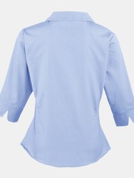 Premier 3/4 Sleeve Poplin Blouse / Plain Work Shirt (Mid Blue)