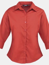 Premier 3/4 Sleeve Poplin Blouse / Plain Work Shirt (Red) - Red