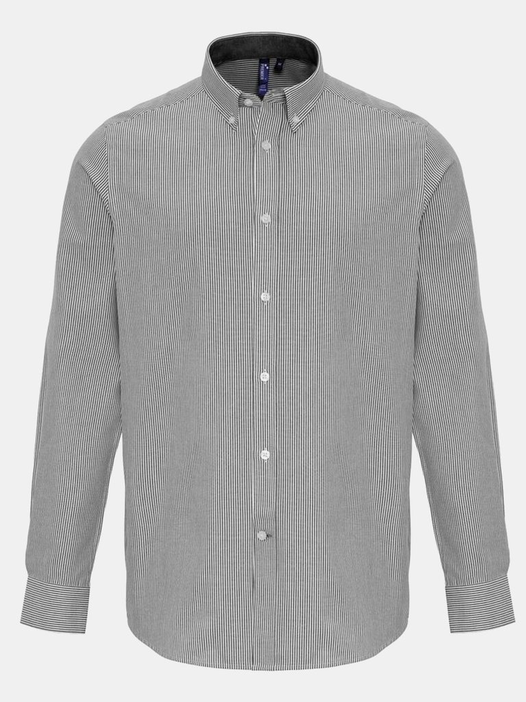 Premier Mens Cotton Rich Oxford Stripe Shirt (White/Gray) - White/Gray