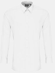 Premier Mens Long Sleeve Fitted Poplin Work Shirt (White) - White