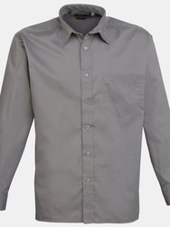 Premier Mens Long Sleeve Formal Plain Work Poplin Shirt (Dark Gray) - Dark Gray