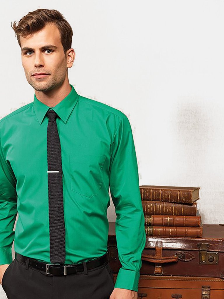 Premier Mens Long Sleeve Formal Plain Work Poplin Shirt (Emerald)