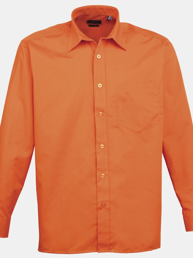 Premier Mens Long Sleeve Formal Plain Work Poplin Shirt (Orange) - Orange