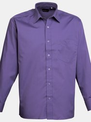 Premier Mens Long Sleeve Formal Plain Work Poplin Shirt (Purple) - Purple