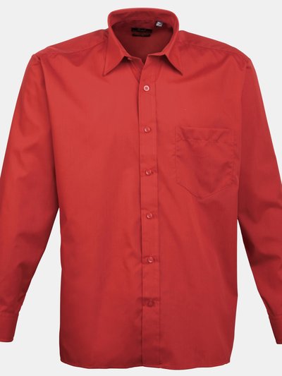 Premier Premier Mens Long Sleeve Formal Plain Work Poplin Shirt (Red) product