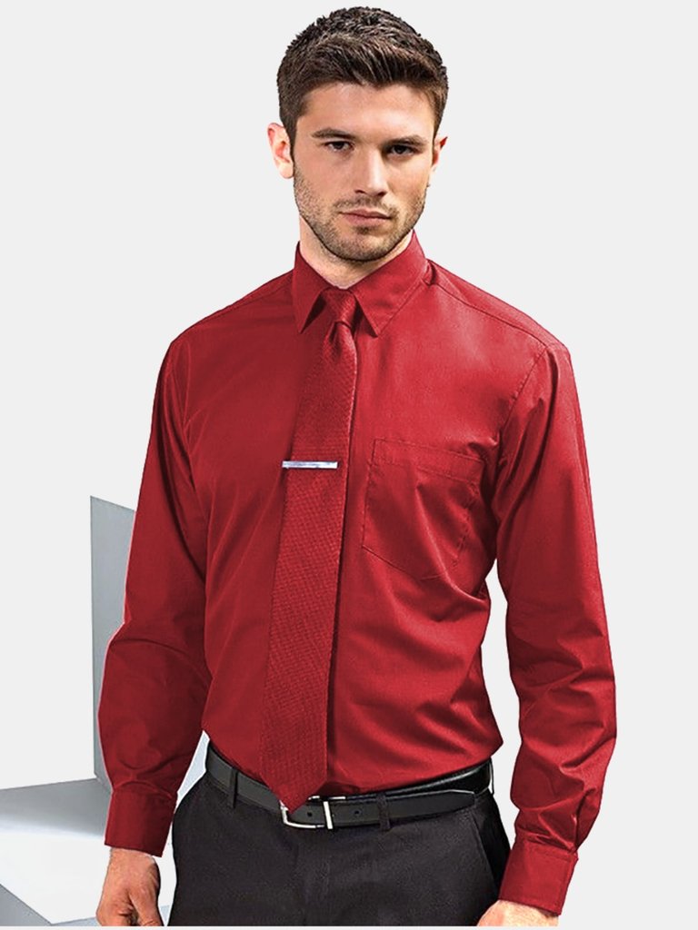 Premier Mens Long Sleeve Formal Plain Work Poplin Shirt (Red)