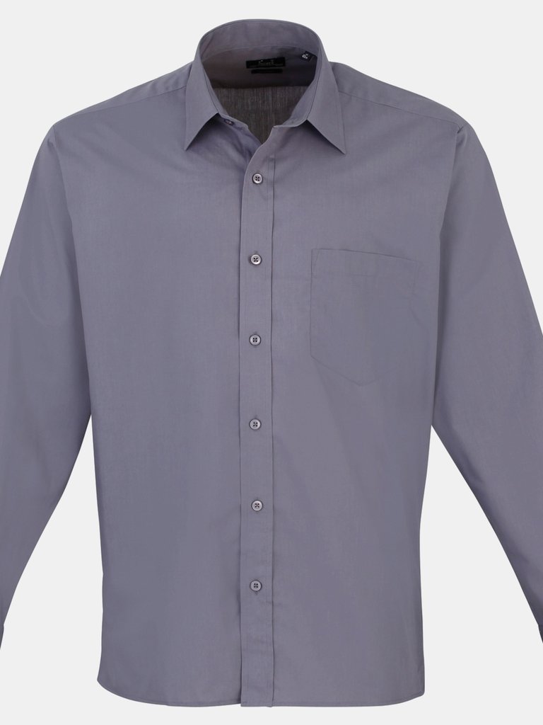 Premier Mens Long Sleeve Formal Plain Work Poplin Shirt (Steel) - Steel