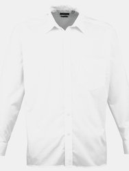 Premier Mens Long Sleeve Formal Plain Work Poplin Shirt (White) - White