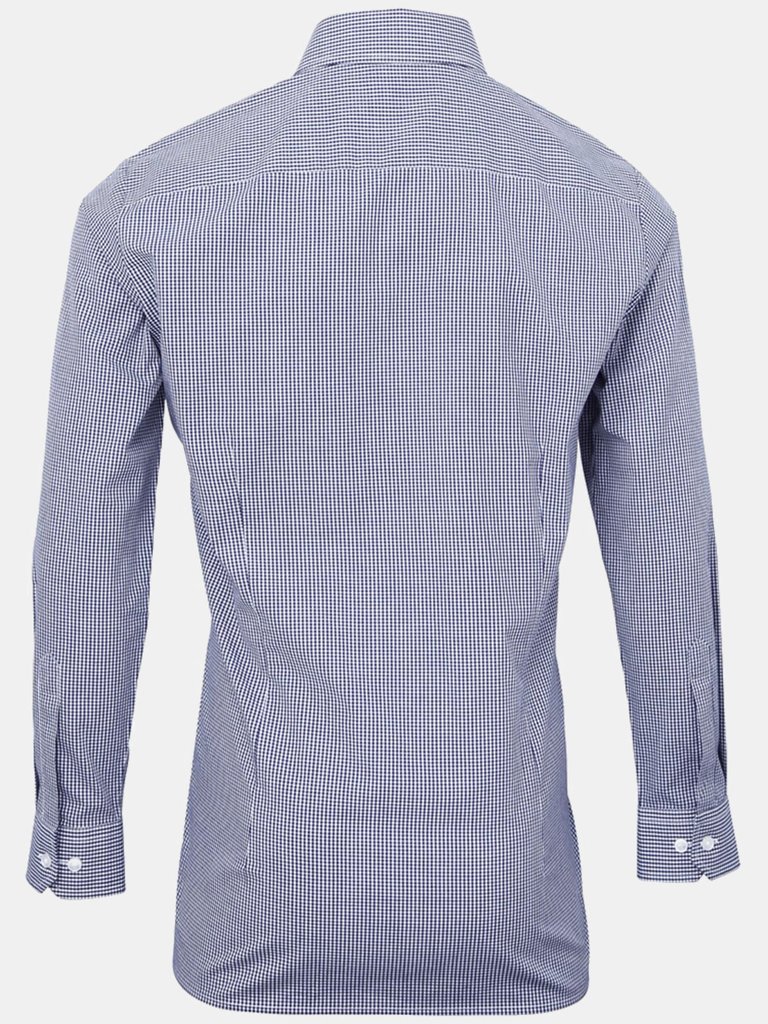 Premier Mens Microcheck Long Sleeve Shirt (Navy/White)