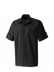 Premier Mens “Roll Sleeve” Poplin Plain Work Shirt (Black) - Black