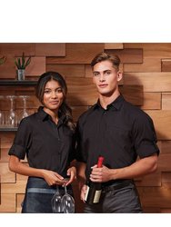 Premier Mens “Roll Sleeve” Poplin Plain Work Shirt (Black)