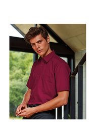 Premier Mens Short Sleeve Formal Poplin Plain Work Shirt (Burgundy)