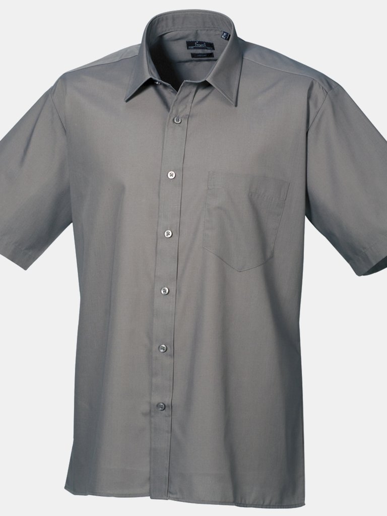 Premier Mens Short Sleeve Formal Poplin Plain Work Shirt (Dark Gray) - Dark Gray