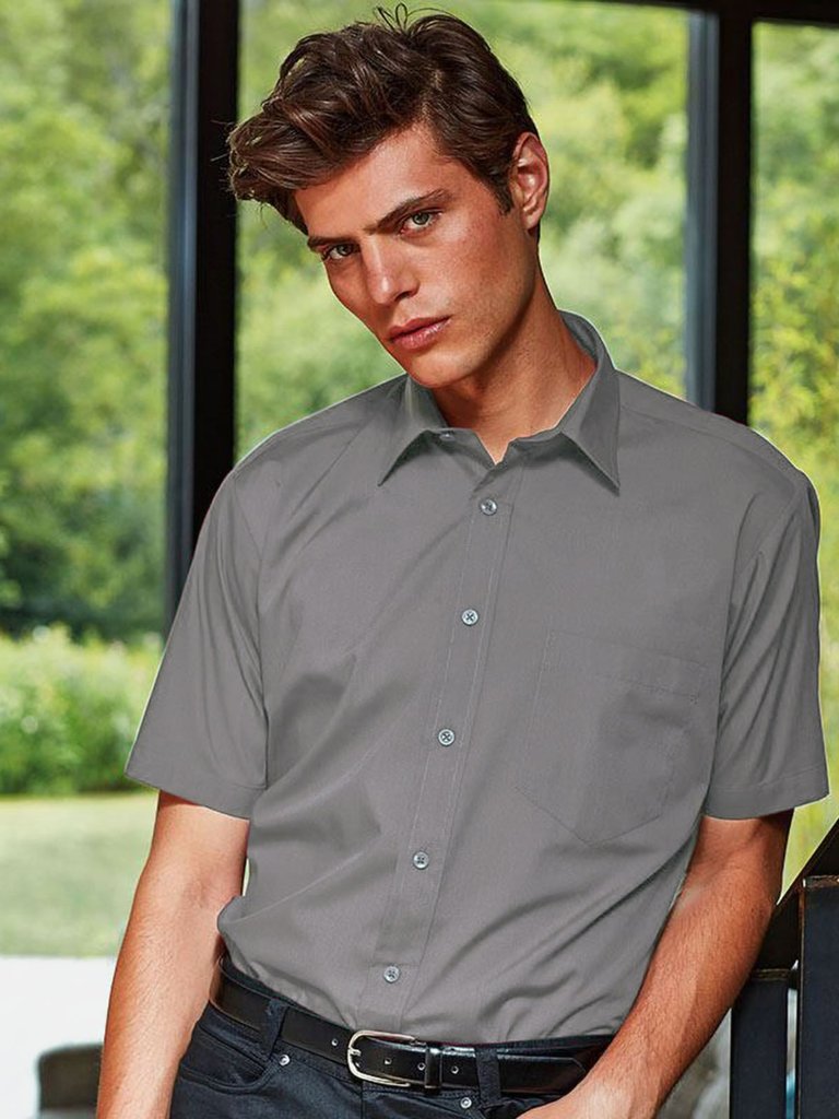Premier Mens Short Sleeve Formal Poplin Plain Work Shirt (Dark Gray)